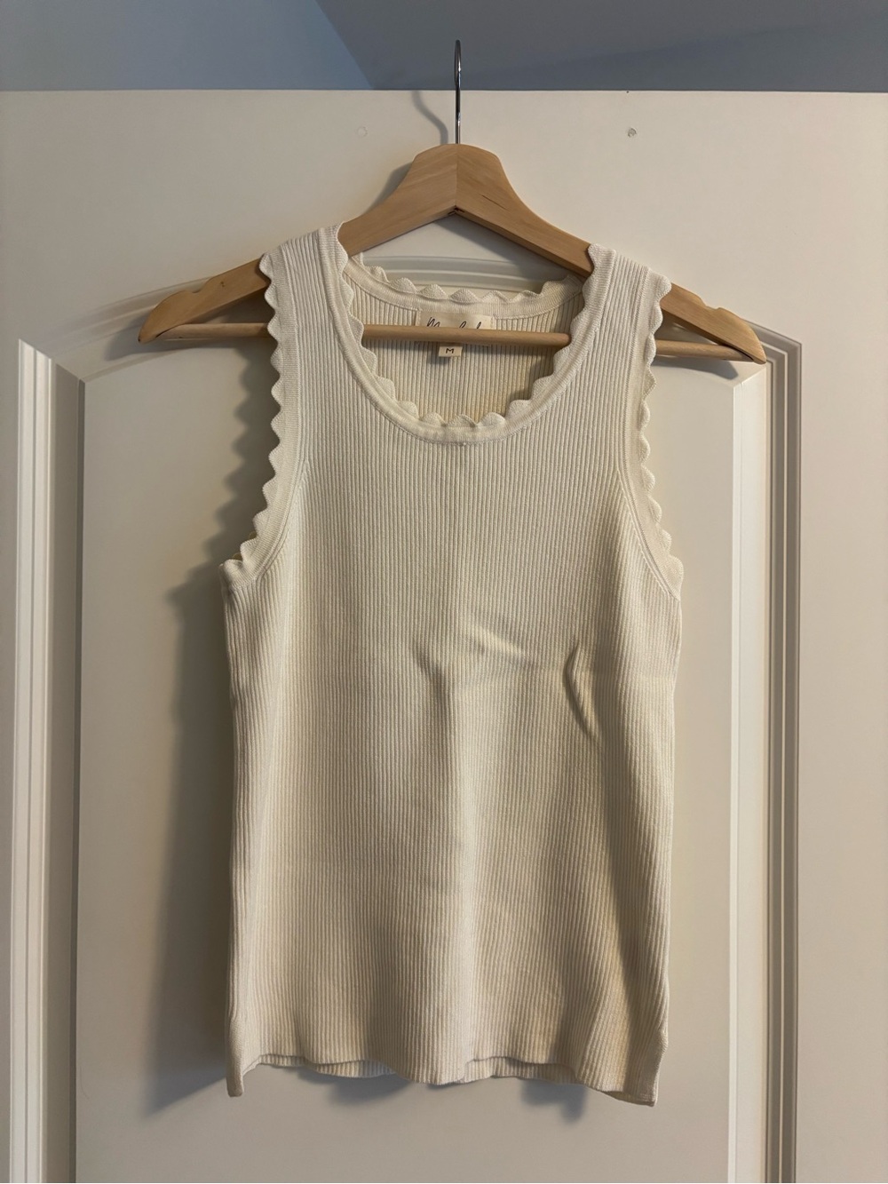Marled Cream Ribbed Tank with Scalloped Edge